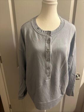 Athleta Light Blue Henley Button-Front Top